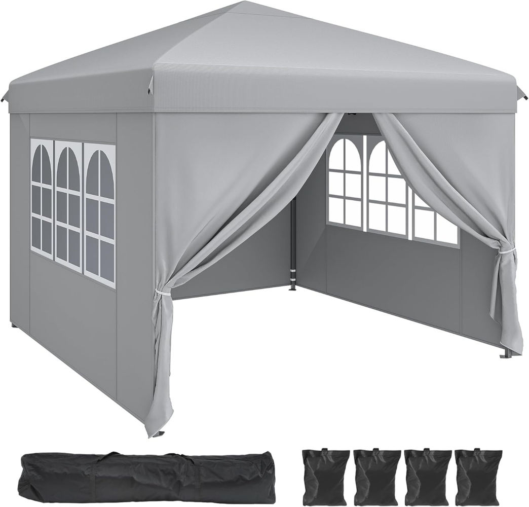YITAHOME 3X3 wasserdichte Pavillon Faltpavillon mit Seitenteilen, Faltbarer Pop up Pavillon Outdoor Gartenpavillon Höhenverstellbar Alle Jahreszeiten Anti-UV Für Party Camping Märkte Festival, Grau Bild 1