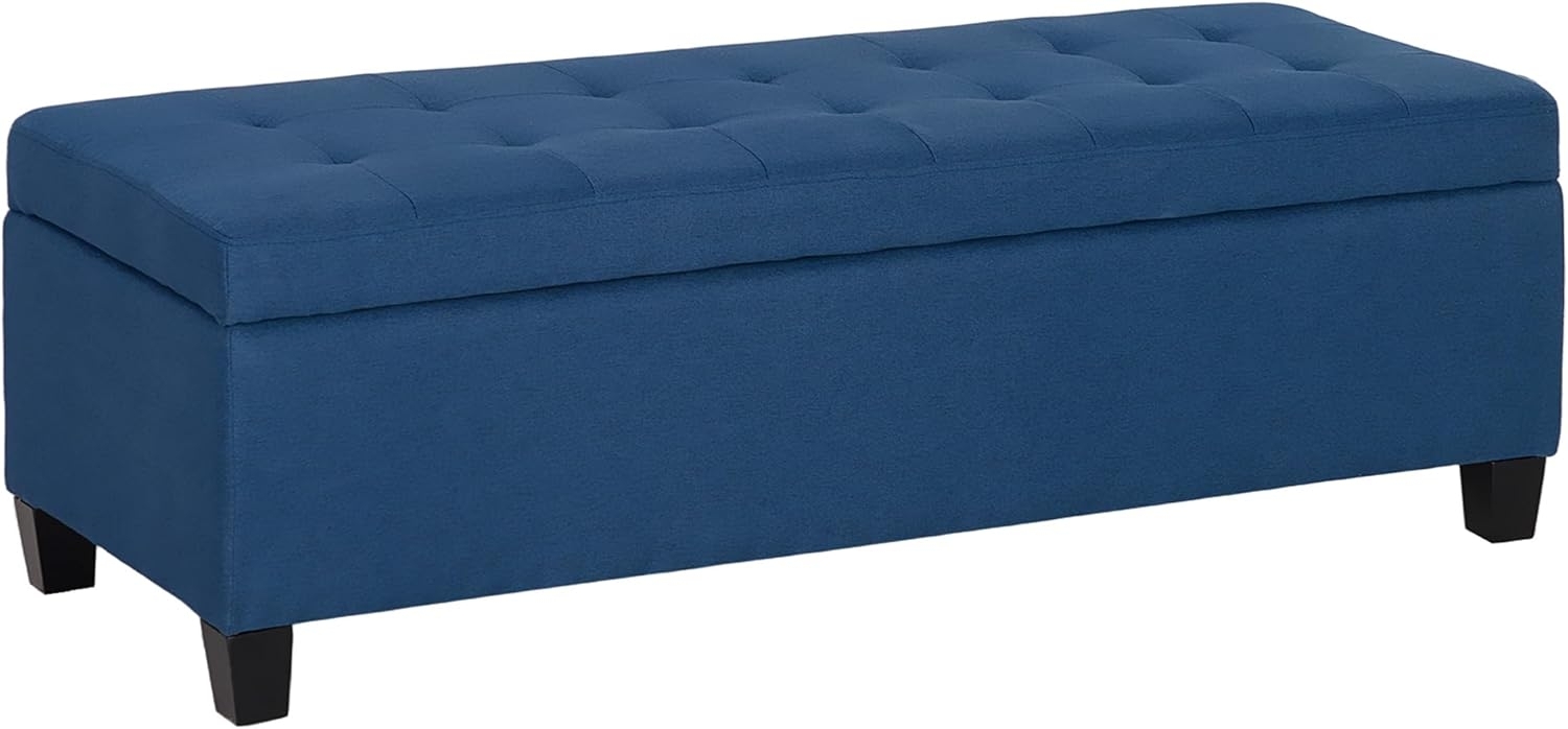 HOMCOM Sitzbank mit Deckel, Leinenoptik (Bettbank, 1-St, Polsterbank mit Stauraum), für Wohnzimmer, Schlafzimmer, Blau, 125 x 49 x 41,5 cm Bild 1