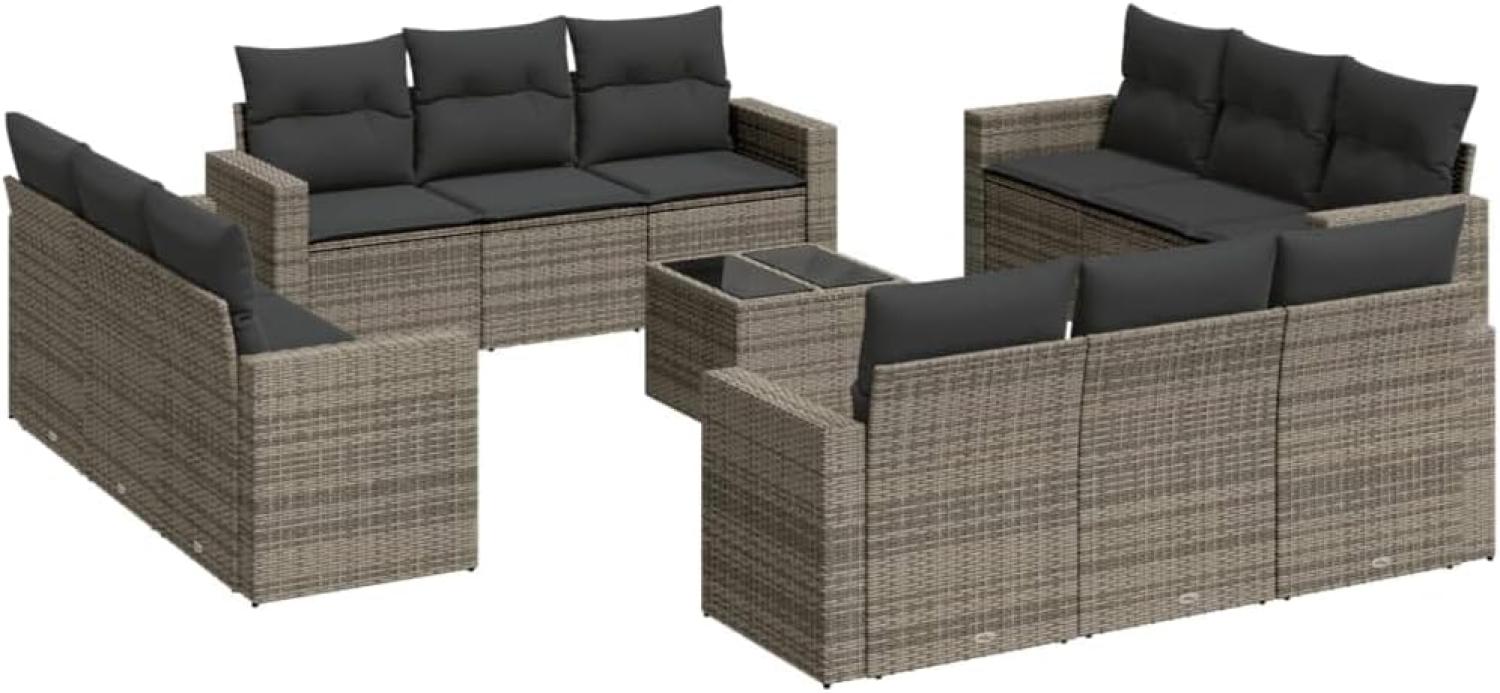 vidaXL 13-tlg. Garten-Sofagarnitur mit Kissen Grau Poly Rattan 3251117 Bild 1