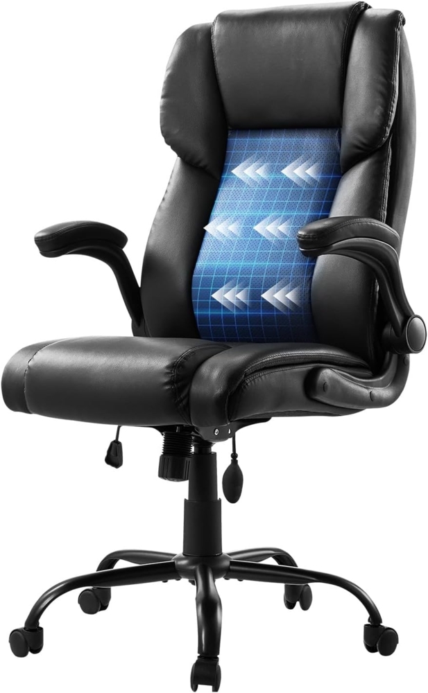 VEVOR Chefsessel Bürostuhl Drehstuhl mit hoher Rückenlehne & Lendenwirbelstütze & klappbaren Armlehnen, ergonomischer Schreibtischstuhl mit Neigung & Höhe, für Arbeit Arbeitszimmer Spielen Bild 1