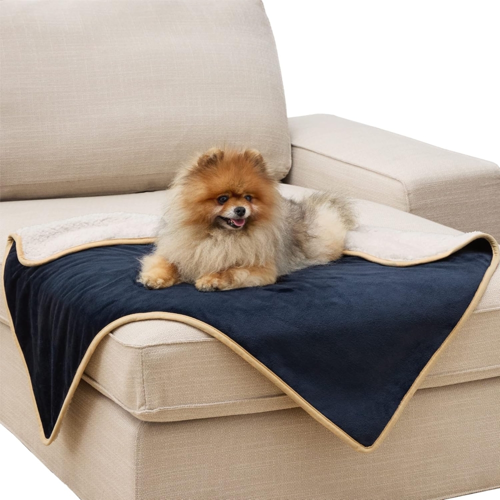 Lesure wasserdichte Hundedecke Grosse Hunde - 100x80cm Outdoor Hundedecke waschbar, Hundedecke Sofaschutz aus Sherpa Fleece, Katzendecke flauschig und weich, Navyblau Bild 1