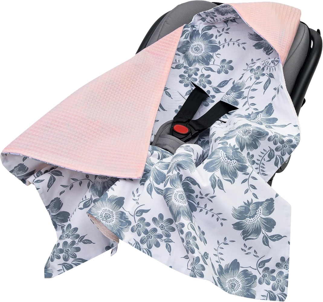 Medi Partners Einschlagdecke Baby Babyschale 100% Baumwolle für Sommer 85x85 cm Kinderwagen Kuscheldecke universal Baby Decke Einschlagdecken Babydecke Buggy Autositz (Berry mit rosa Waffel) Bild 1