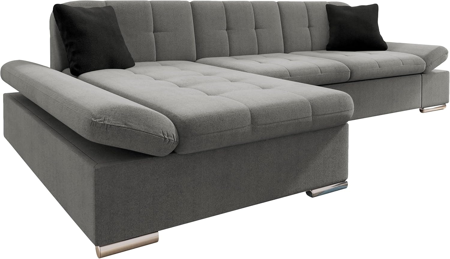 Mirjan24 Ecksofa Malwi mit Bettkasten und Schlaffunktion (Seite: Links), Manila 16 + Manila 16 + Manila 18, grau / schwarz Bild 1