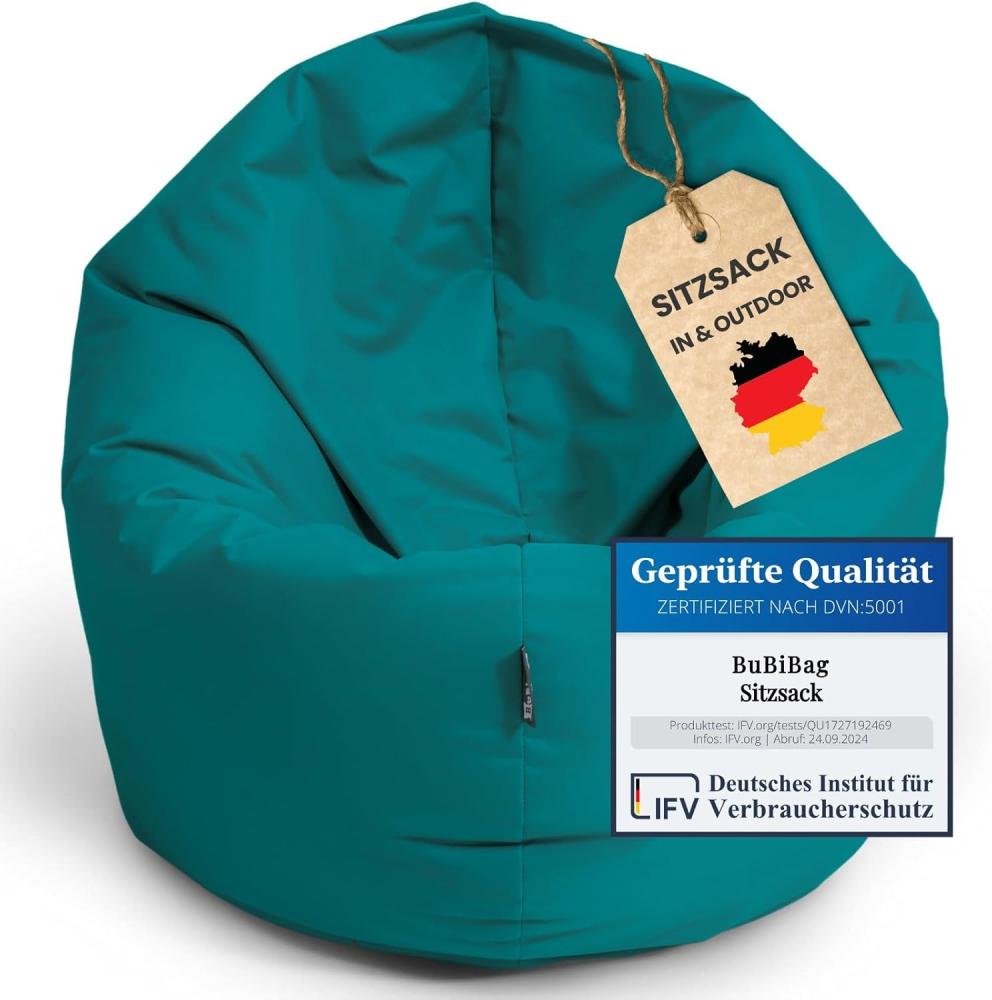 BubiBag Sitzsack für Erwachsene -Indoor Outdoor XL Sitzsäcke, Sitzkissen oder als Gaming Sitzsack, geliefert mit Füllung (125 cm Durchmesser, Petrol) Bild 1