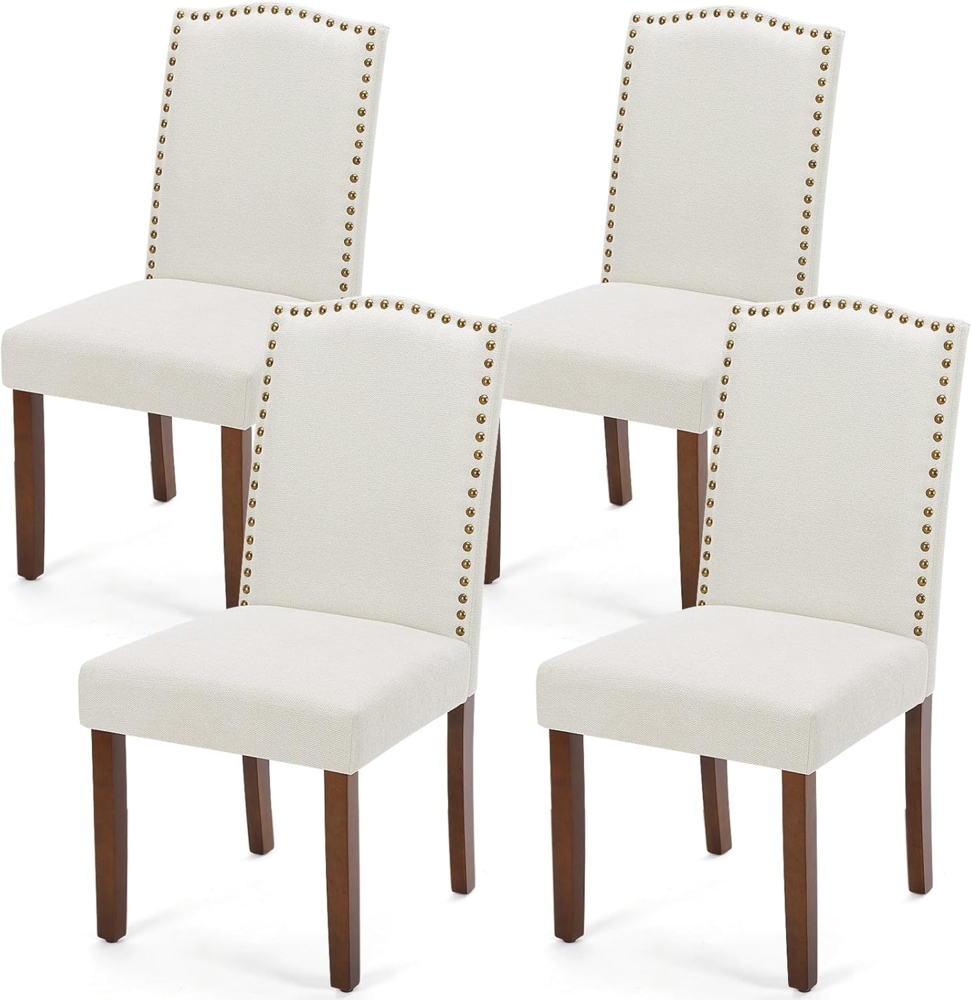 DUMOS Esszimmerstühle 4er Set, Elegant und Schön Modern Stühle Esszimmer, Leinenstoff Gepolstert küchenstühle, Kratzfester Boden Esszimmerstuhl Geeignet für Küche, Wohnzimmer, Schlafzimmer (Beige) Bild 1