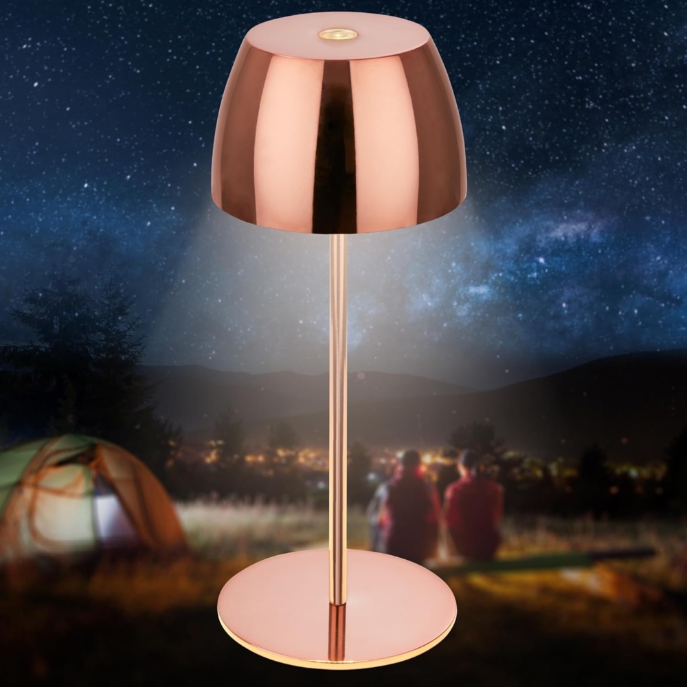 BRILONER - Mini LED Tischlampe kabellos IP44 mit Touch, stufenlos dimmbar, Akku & Lichtquelle tauschbar, Nachttischlampe, Wohnzimmer, LED Lampe, Akku Tischleuchte, 8x20 cm (DxH), Rosegold glänzend Bild 1