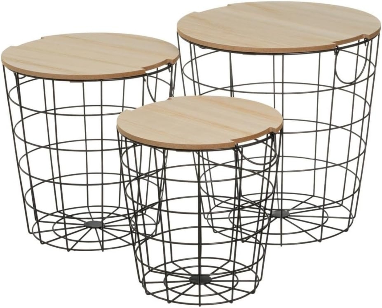 Set mit 3 Beistelltischen aus Metall und MDF in Schwarz und Natur Bild 1