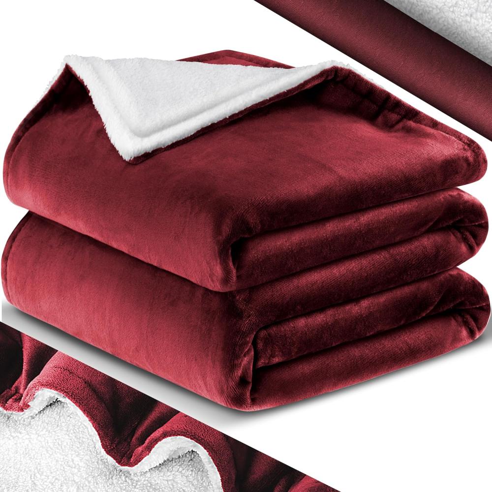 KESSER® Kuscheldecke Flauschige Sherpa Extra Weich & Warm Wohndecke Flanell Fleecedecke, Falten beständig/Anti-verfärben als Couchdecke Sofadecke oder Bettüberwurf 130 x 150 cm, Bordeaux Rot Bild 1