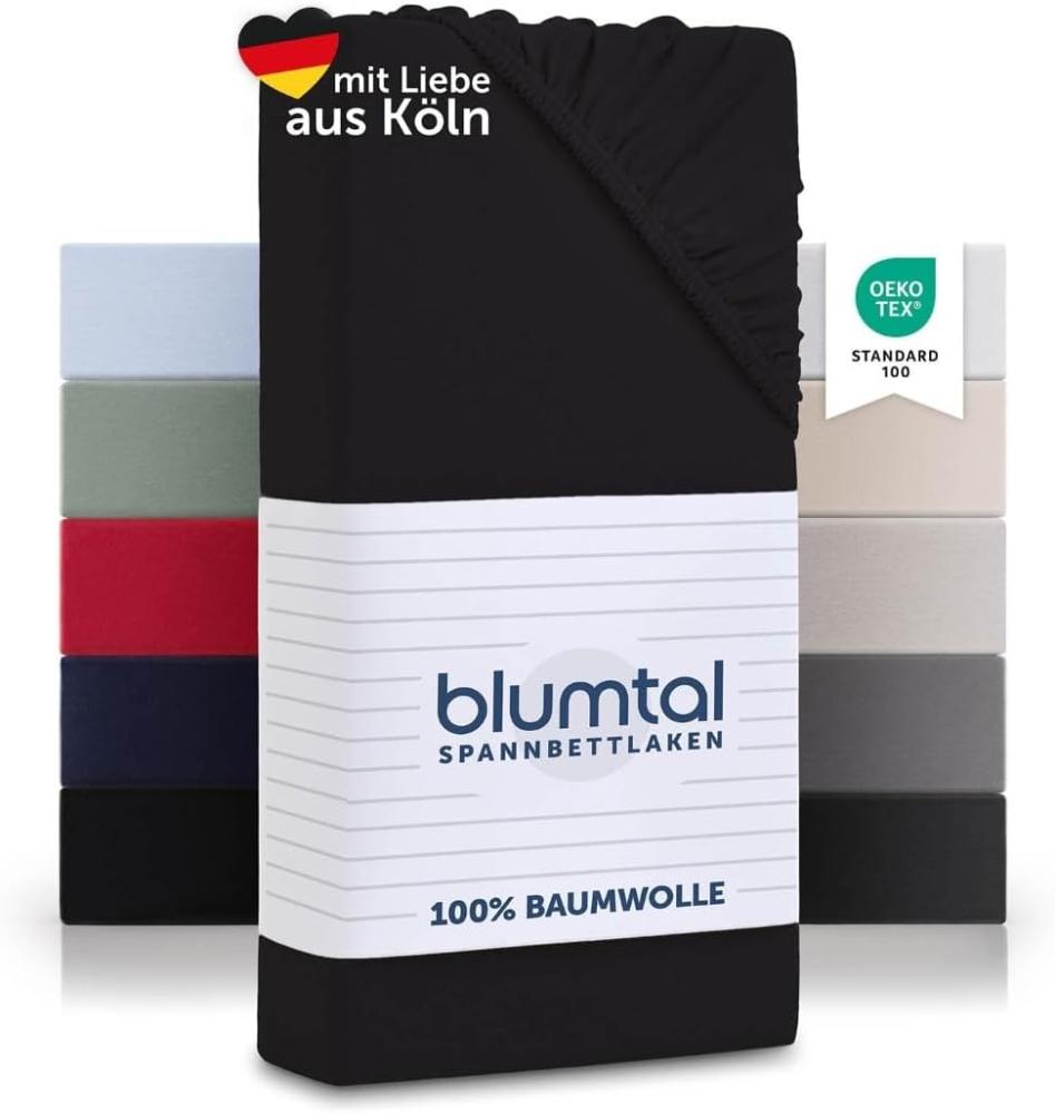 Blumtal® Basics Jersey Spannbettlaken 160x200cm -Oeko-TEX Zertifiziert, 100% Baumwolle Bettlaken, bis 7cm Topperhöhe, Schwarz Bild 1