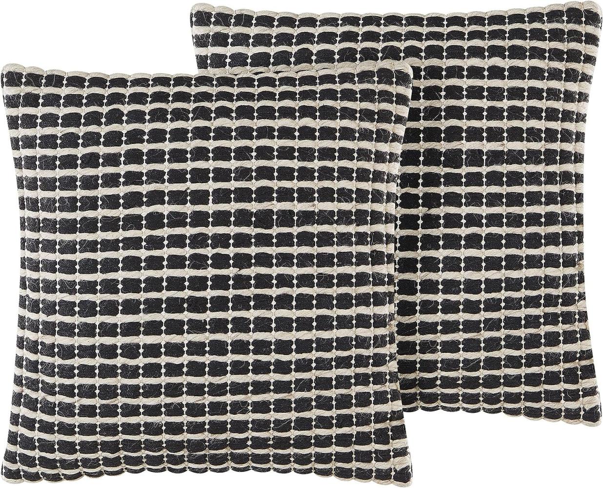 Kissen 2er Set YONCALI Bouclé 45x45 cm Kariert Schwarz Bild 1