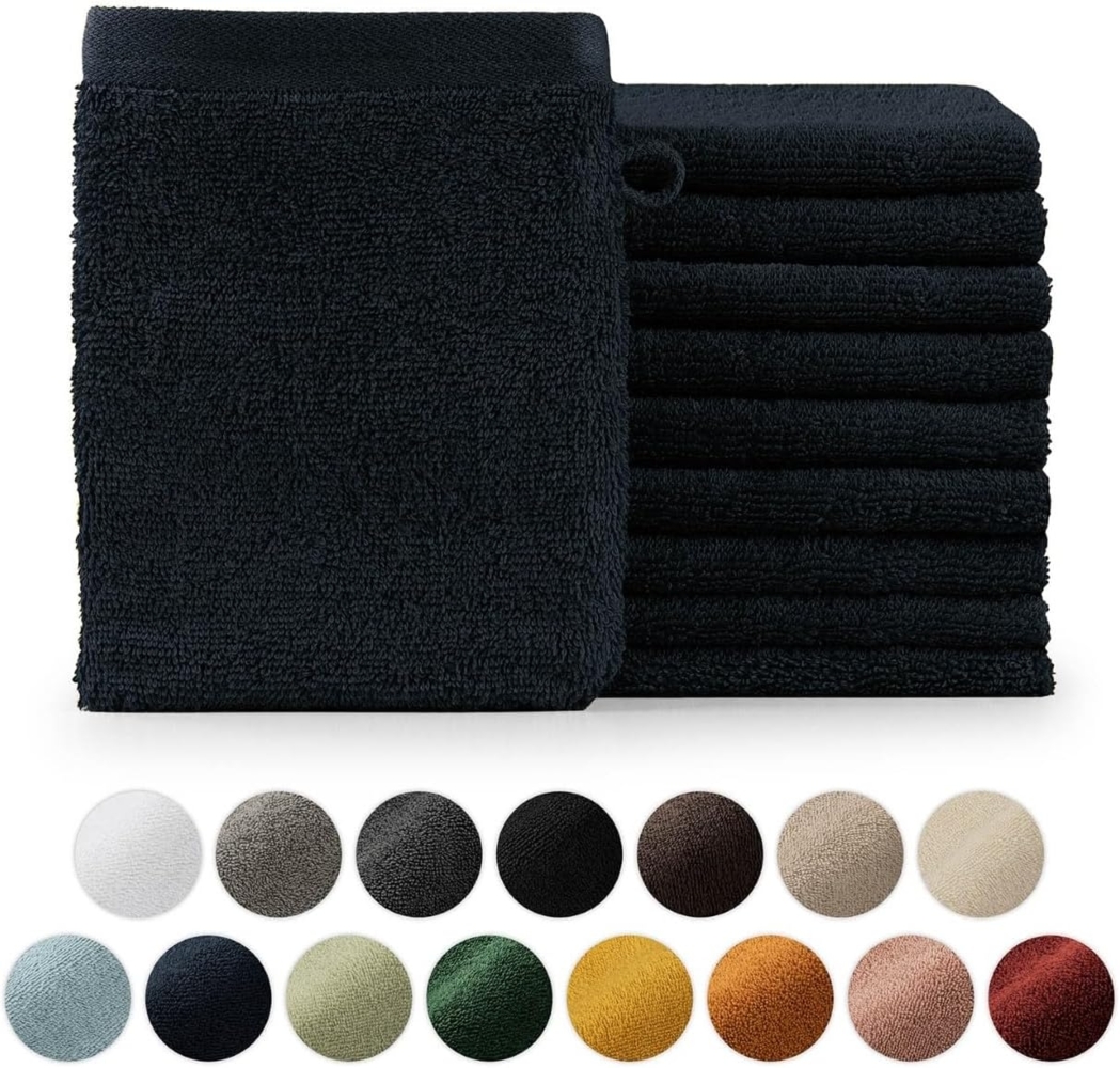 Blumtal Waschhandschuh 10er Set aus Frottee 15x20 cm - weich und saugstark, (Set), mit modischer Bordüre und praktischer Aufhängeschlaufe, 100% Baumwolle Bild 1