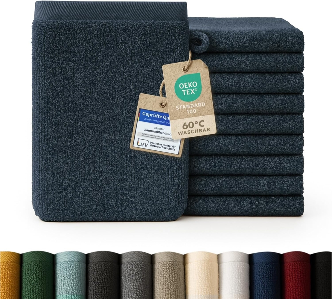 Blumtal Waschhandschuh 10er Set aus Frottee 15x20 cm - weich und saugstark, (Set), mit modischer Bordüre und praktischer Aufhängeschlaufe, 100% Baumwolle Bild 1