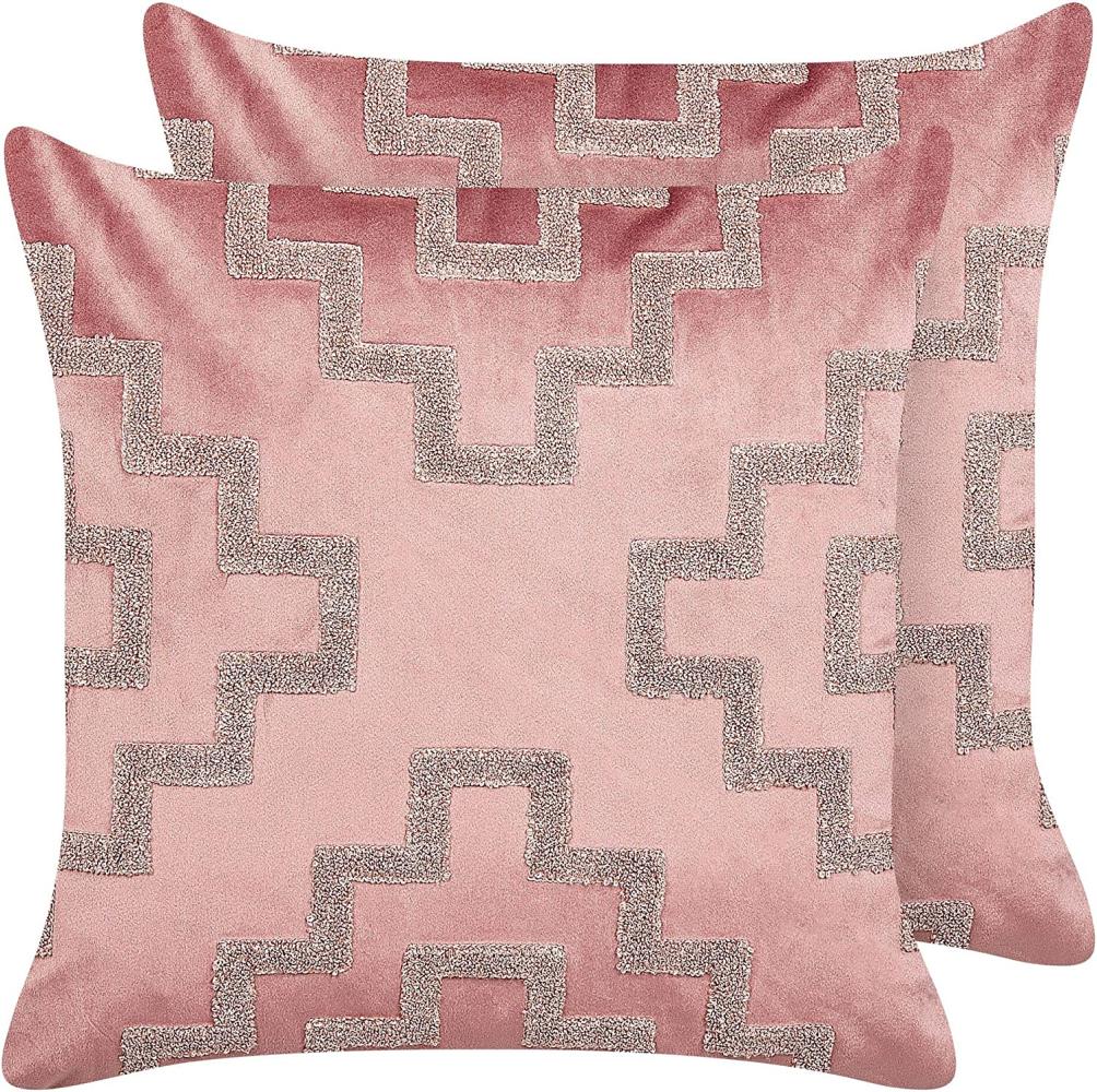 Kissen 2er Set SERGIPE Samtstoff 45 x 45 cm Geometrisches Muster Rosa Bild 1