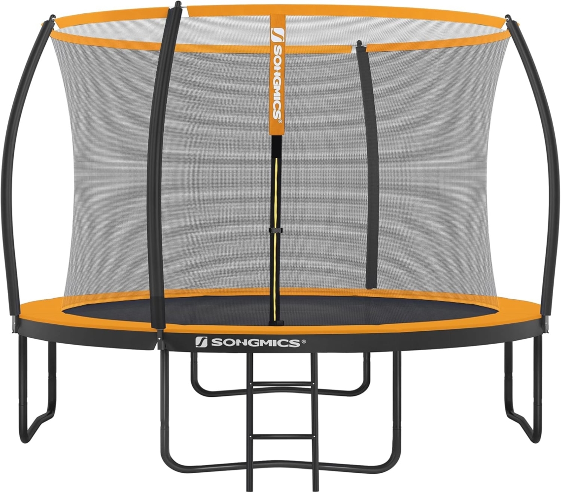 Songmics Trampolin mit Leiter, Sicherheitsnetz und gepolsterten Stangen, schwarz-orange, Ø 305 cm Bild 1