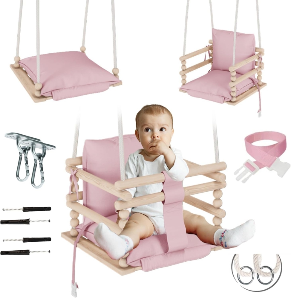 MAMOI® Babyschaukel Holz | Indoor Babyschaukel | Kinderschaukel Indoor | Babyschaukel 3 in 1 + SICHERHEITSGURT | Holzschaukel Baby | Kleinkindschaukel | Kinderschaukel Holz | CE | 100% ECO | Made in EU Bild 1