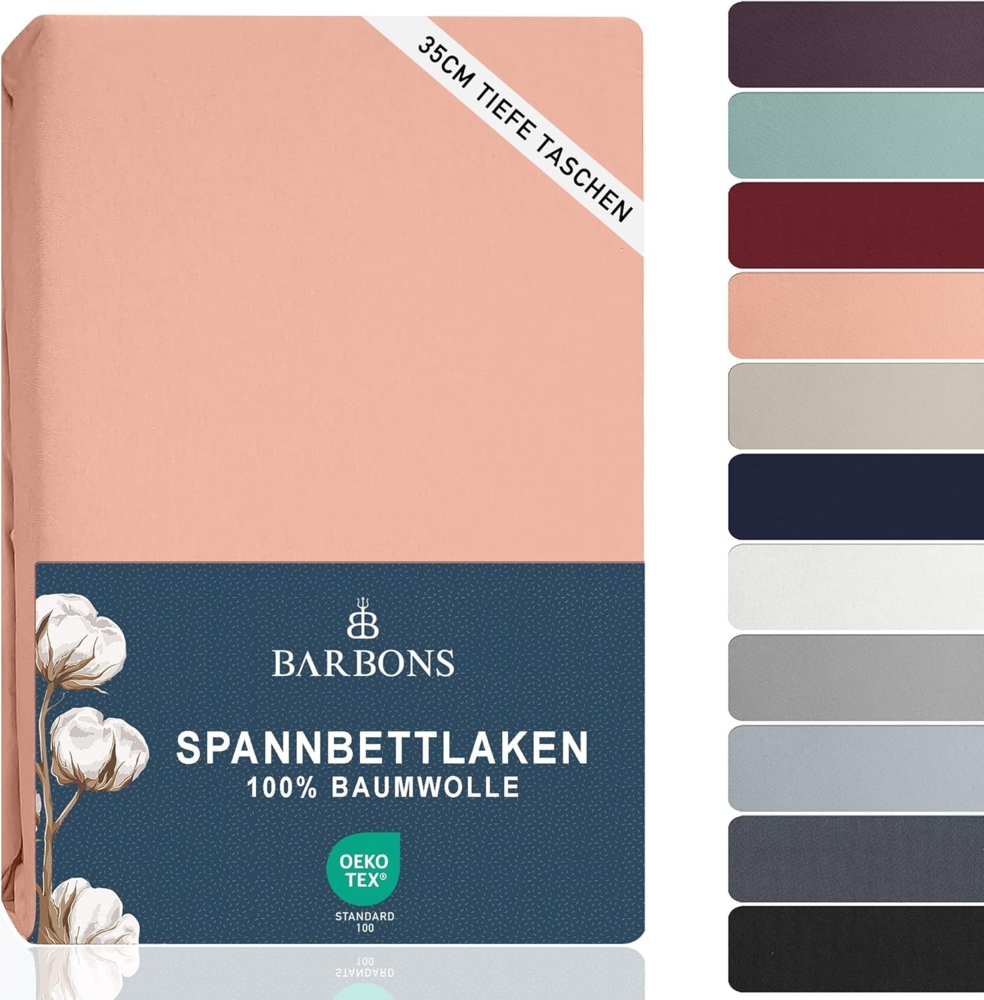 BARBONS Spannbettlaken 160x200 cm - 100% Baumwolle Spannbettlaken, Oeko-TEX Zertifiziert, Bettlaken Jersey, Spannbetttuch, Matratzenhöhe bis 25 cm (Rosa - 160x200) Bild 1