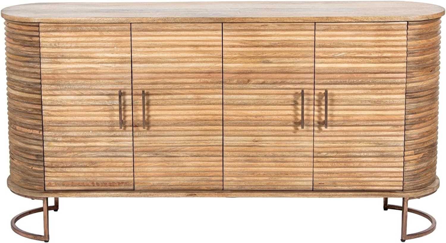 DRW Sideboard mit 4 Holztüren und Metallbeinen in Natur und Gold, 153 x 43 x 77 cm Bild 1