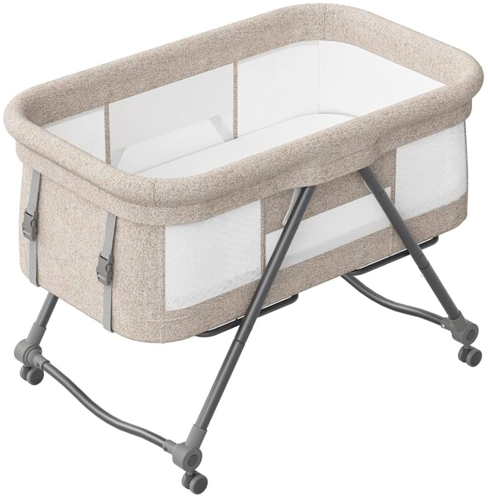 UBRAVOO Faltbares beistellbett Baby, Grab-and-go Baby Bett mit Matratze & Rädern für Neugeborene, Kinderreisebett I Kinderbett I Zustellbett, Bravo Basic, Khaki Bild 1