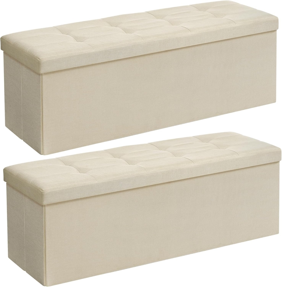 Sitzbank mit Stauraum, 110 cm, klappbare Sitztruhe, Aufbewahrungsbox, Fußbank, Beige Bild 1