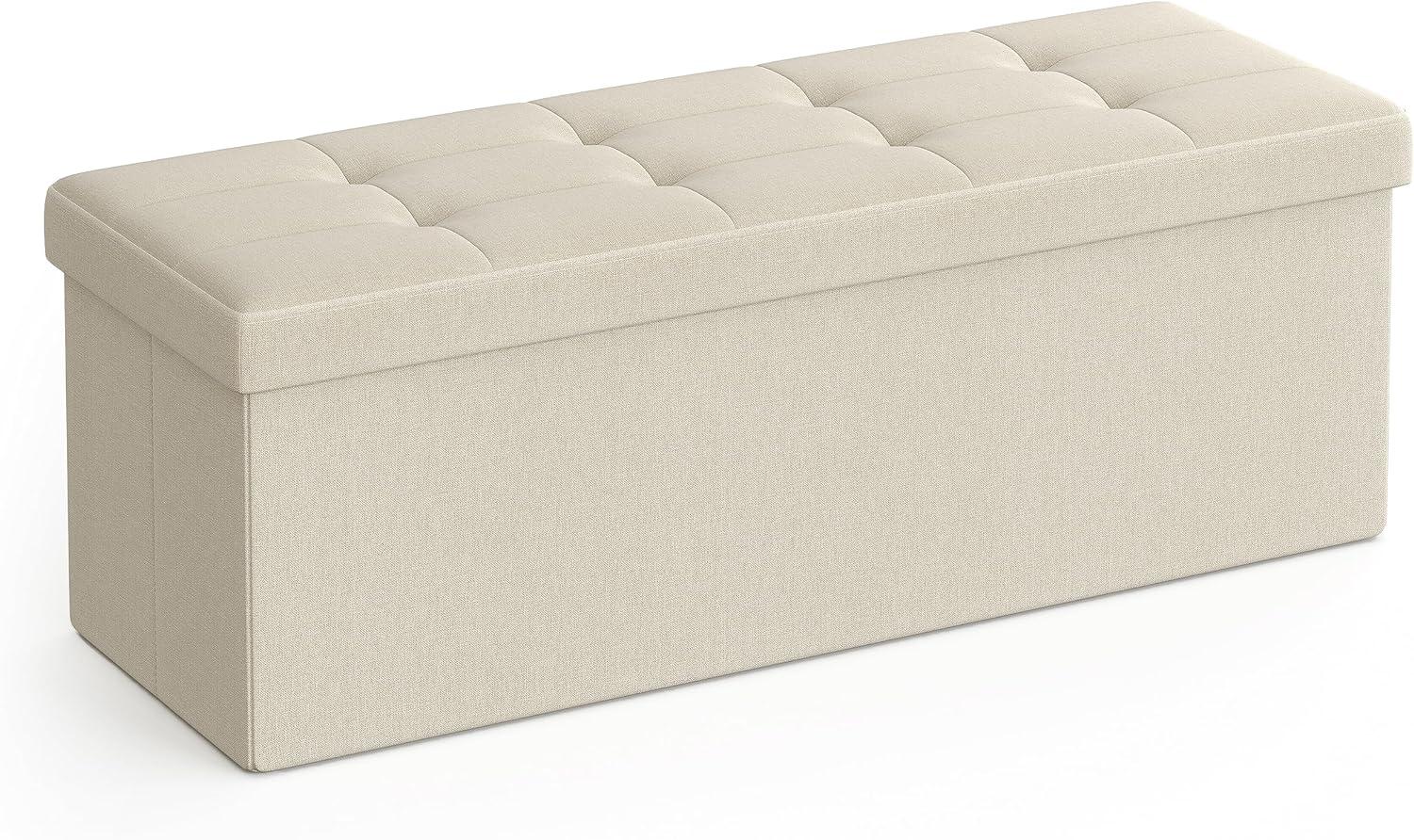 Sitzbank mit Stauraum, 110 cm, klappbare Sitztruhe, Aufbewahrungsbox, Fußbank, Beige Bild 1