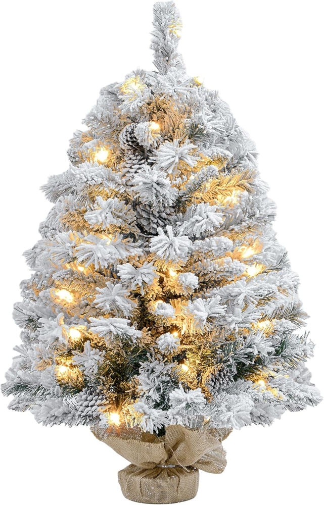 HOMCOM Künstlicher Weihnachtsbaum 90 cm, mit 133 Spitzen, 50 warmweiß LED-Lichterketten, Betonfuß, Tanne, für Weihnachten Deko, Grün Bild 1