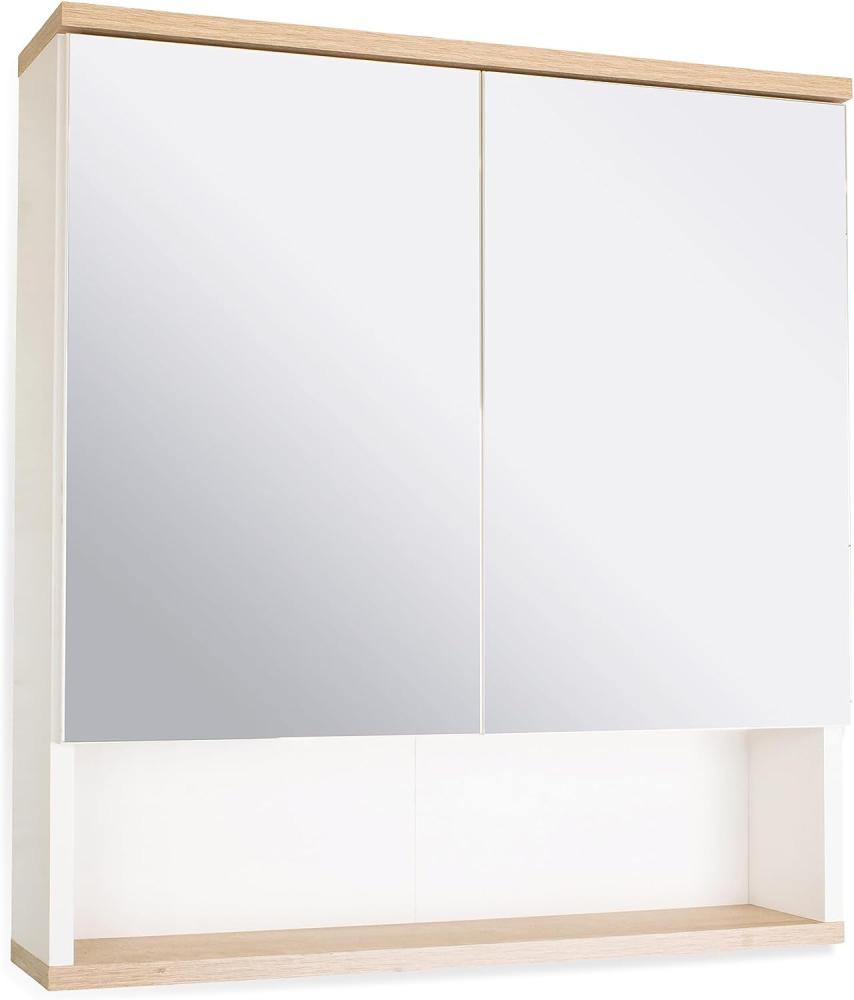 BadeDU ARC Spiegelschrank 60cm, Weiß/Braun hell Bild 1