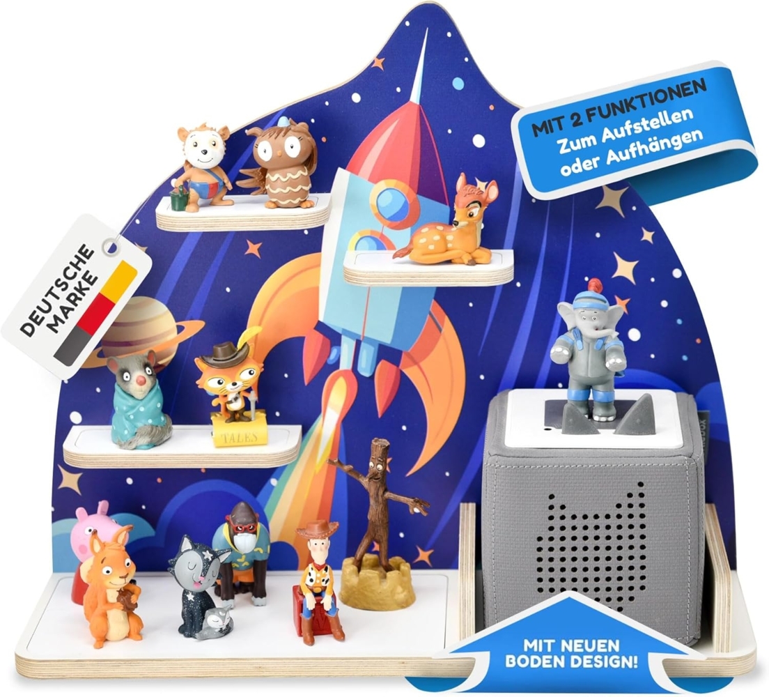 stadtecken Kinder Regal für Musikbox I Geeignet für die Toniebox und ca. 35 Tonies I Perfekte Aufbewahrung für Kinderzimmer I zum Aufstellen oder Aufhängen (Rakete, Mittel) Bild 1