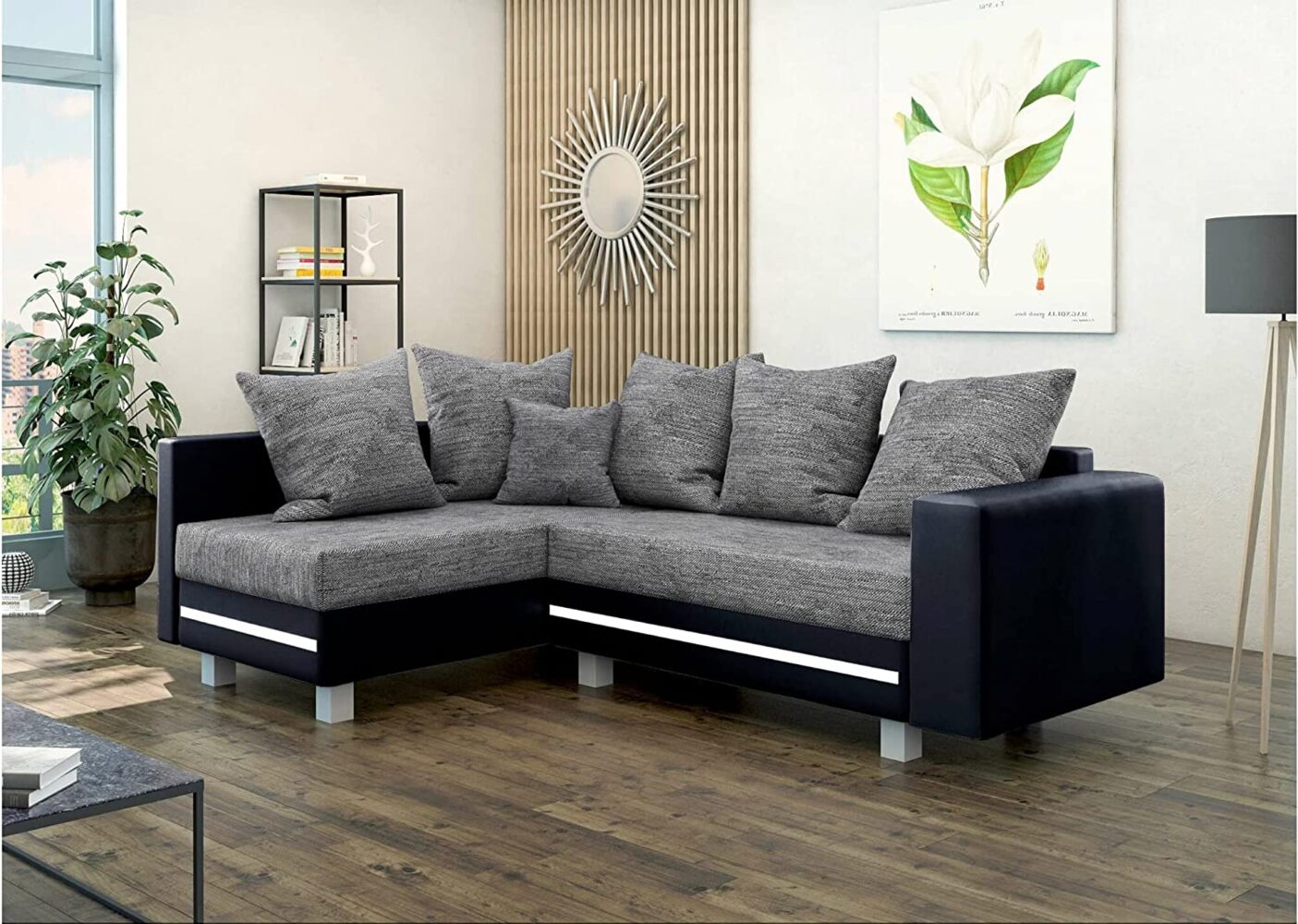 Stylefy Morgan Ecksofa Strukturstoff BERLIN Kunstleder MADRYT Grau Schwarz Links Bild 1