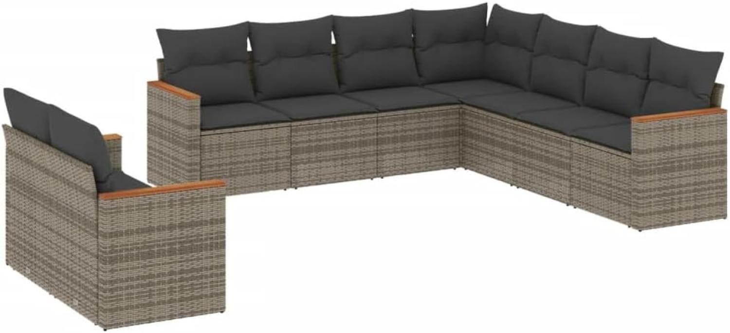 vidaXL 9-tlg. Garten-Sofagarnitur mit Kissen Grau Poly Rattan 3258504 Bild 1