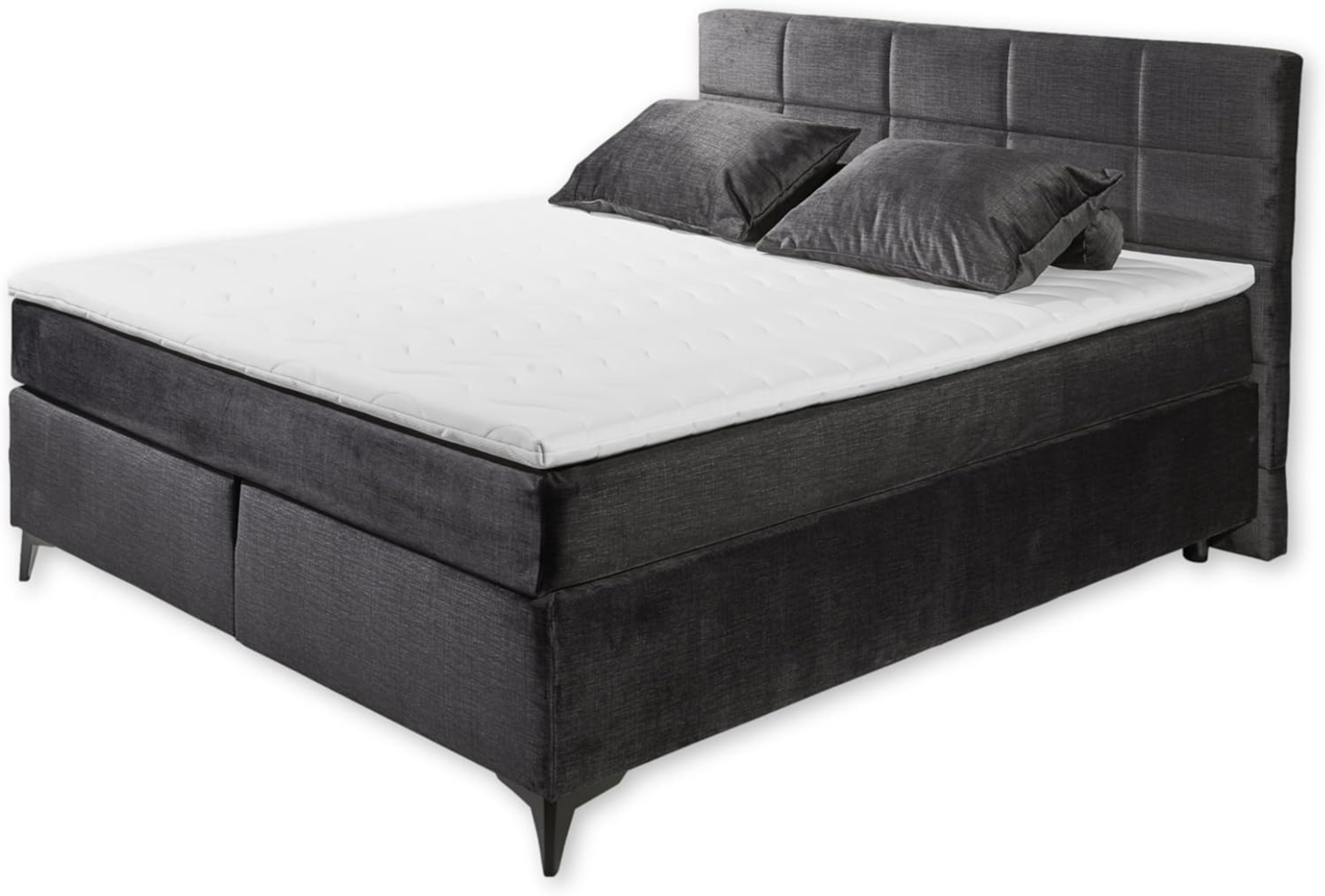 NAVARRA 6 Boxspringbett 160x200, Schwarz - Bequemes Doppelbett mit 7-Zonen-Federkern Matratze & Kaltschaum Topper - 163 x 113 x 210 cm (B/H/T) Bild 1