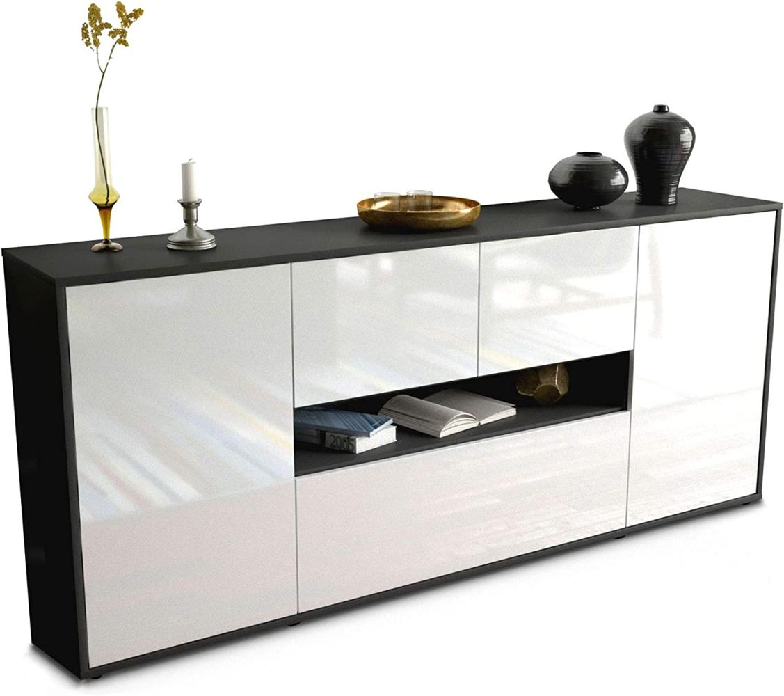 Stil. Zeit Sideboard Olaf - Korpus anthrazit matt - Front Hochglanz Weiß (180x79x35cm) Push-to-Open Technik & Leichtlaufschienen Bild 1