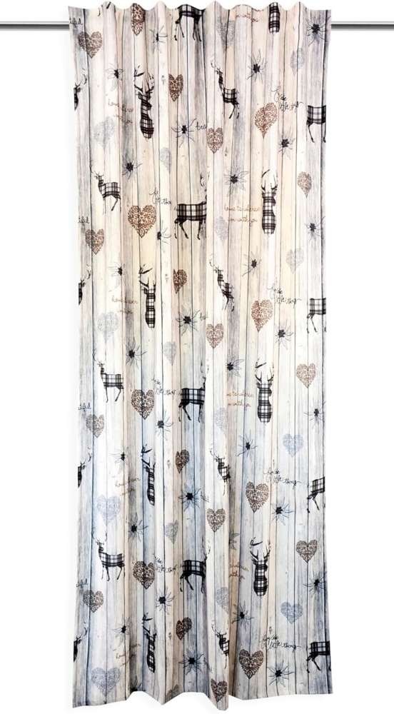 Clever-Kauf-24 Vorhang Schlaufenschal Hirsch Landhaus braun 135x145/ 175/ 245 (1 St), verdeckte Schlaufen, halbtransparent, Store Bild 1