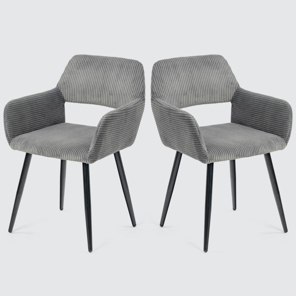 MEUBLE COSY Esszimmerstuhl 2er Set Küchenstuhl Polsterstuhl Wohnzimmerstuhl Sessel mit Armlehne, Sitzfläche aus Cordstoff, Metallbeine, Grau Bild 1