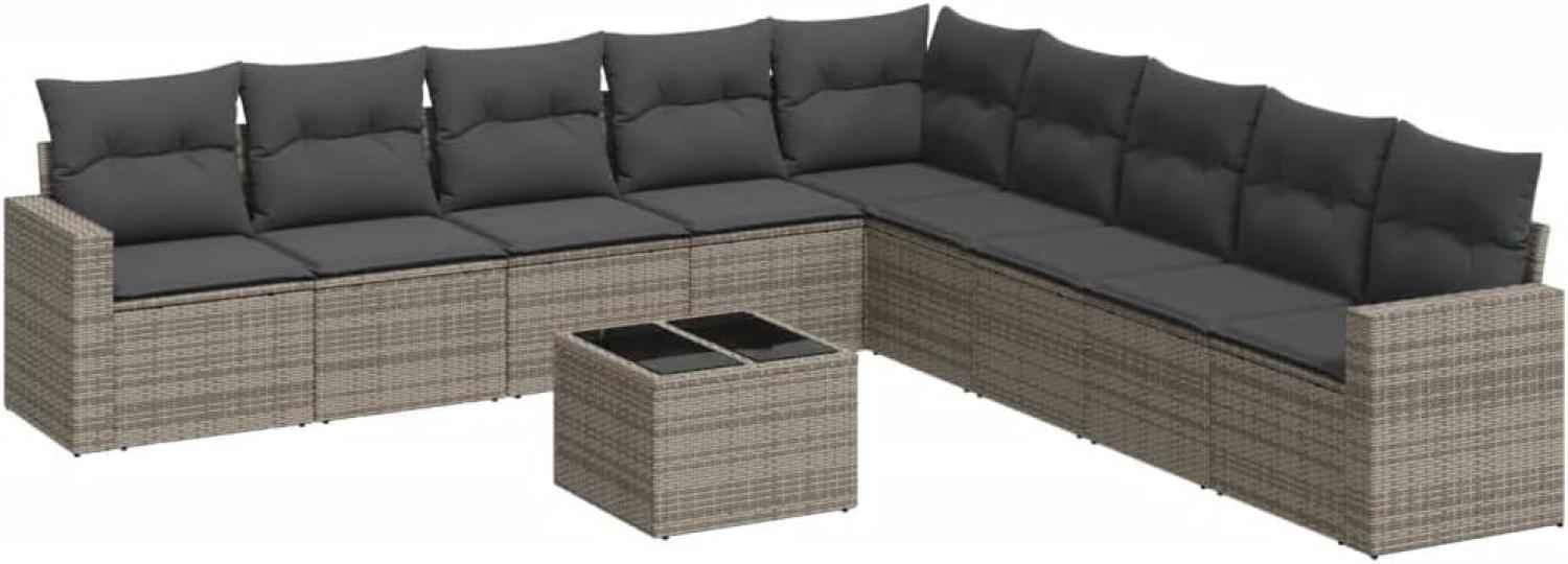 vidaXL 10-tlg. Garten-Sofagarnitur mit Kissen Grau Poly Rattan 3251437 Bild 1