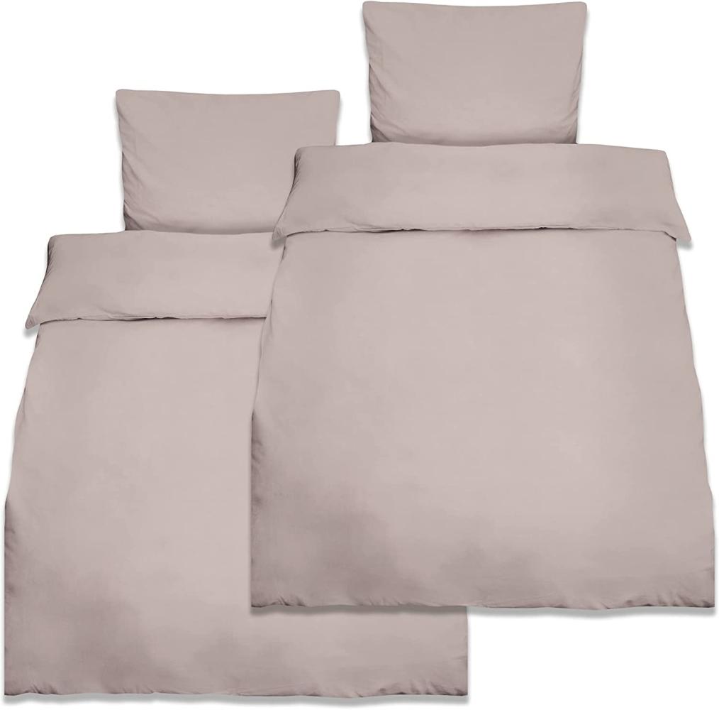 Beautissu Reforcé Bettwäsche Julie - 4teilig – Bettbezug Set – Kühlende Sommerbettwäsche aus Baumwolle Taupe, 220cm, 155cm Bild 1