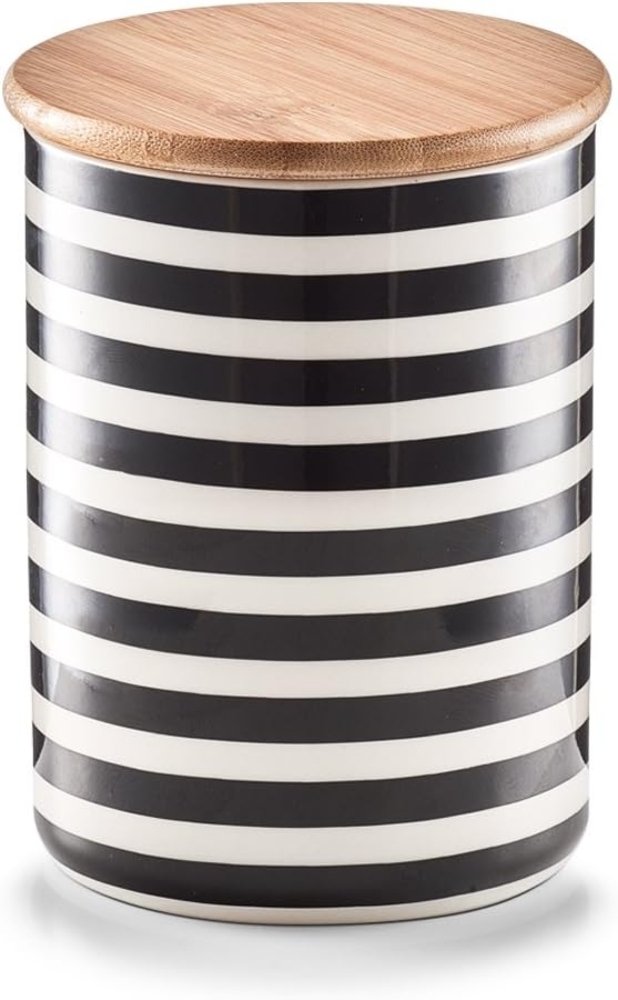 ZELLER 19823 Vorratsdose STRIPES 580 ml, Keramik/Bambus, schwarz/weiß, Ø 10 x 13 cm Bild 1