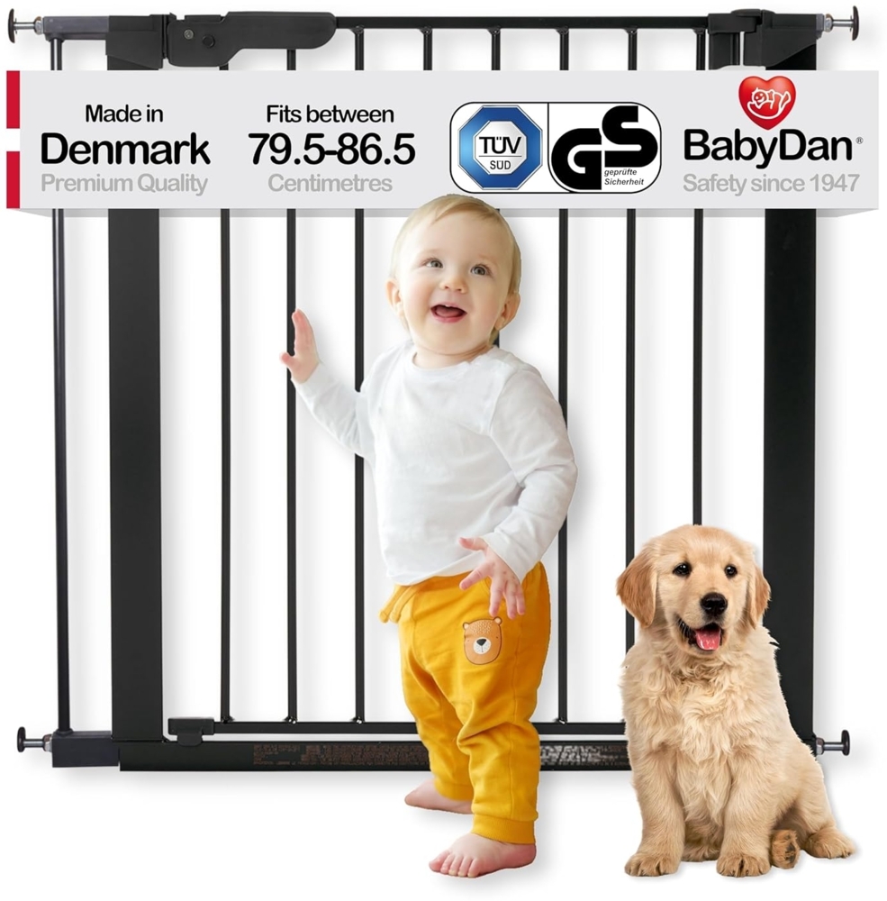 BabyDan Premier Türschutzgitter / Treppenschutzgitter zum Klemmen, 79,6 - 86,5 cm - hergestellt in Dänemark + TÜV/GS geprüft, Farbe: Schwarz Bild 1