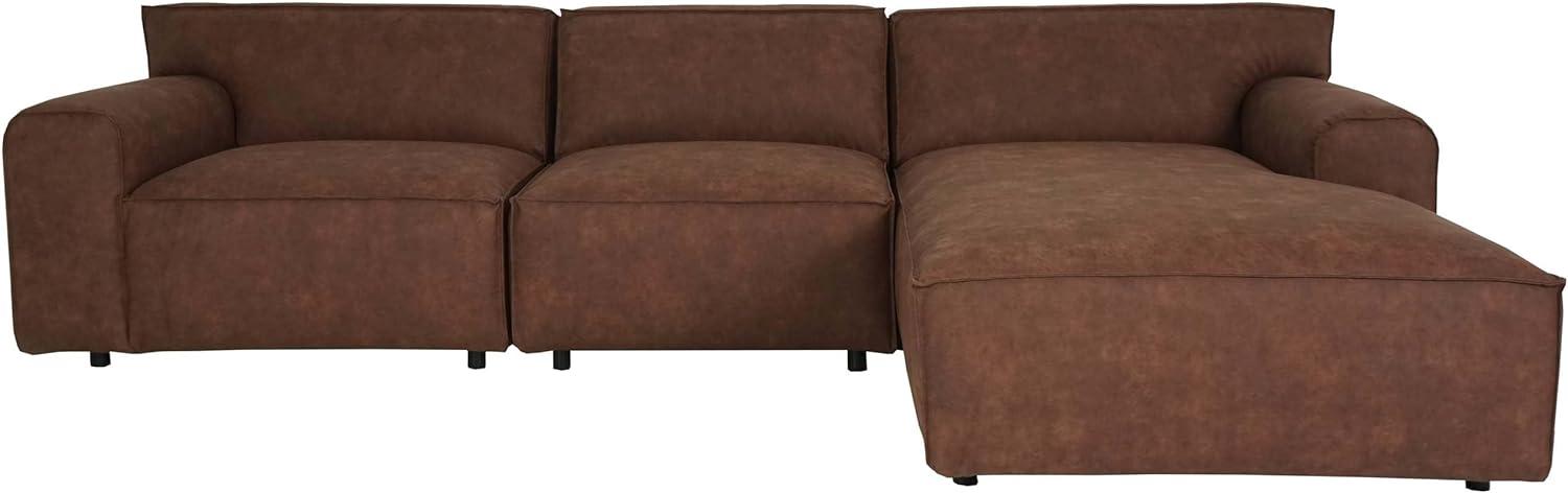 Ecksofa HWC-J59, Couch Sofa mit Ottomane rechts, Made in EU, wasserabweisend 295cm ~ Kunstleder braun Bild 1