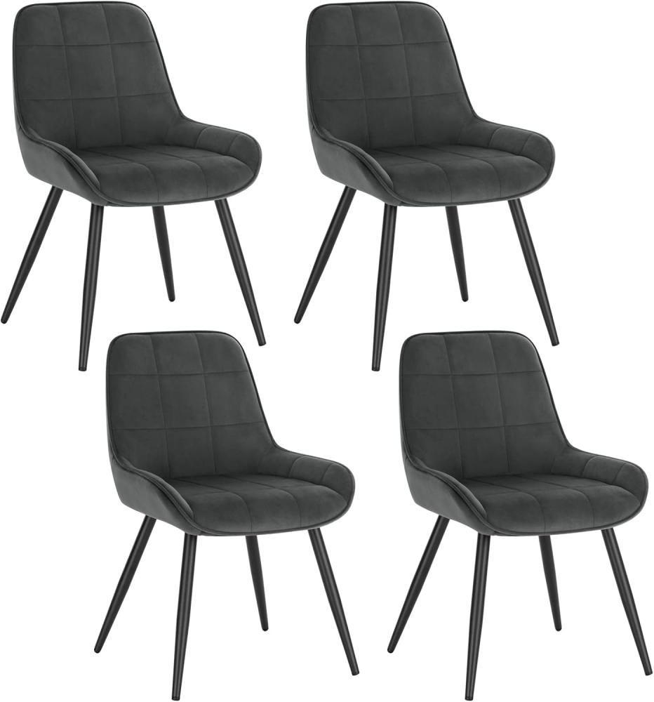 WOLTU Esszimmerstühle 4er Set, Polsterstuhl Samt, Küchenstuhl gepolstert, Akzentstuhl für Wohnzimmer Schlafzimmer Küche, ergonomischer Stuhl mit Rückenlehne, Dunkelgrau, BH331dgr-4 Bild 1