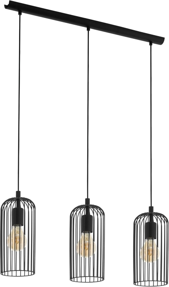 EGLO Hängelampe Roccamena, 3-flammige Pendelleuchte über Esstisch, Esszimmerlampe aus Metall in Schwarz, Hängeleuchte Industrial, E27 Fassung, 73 cm Bild 1