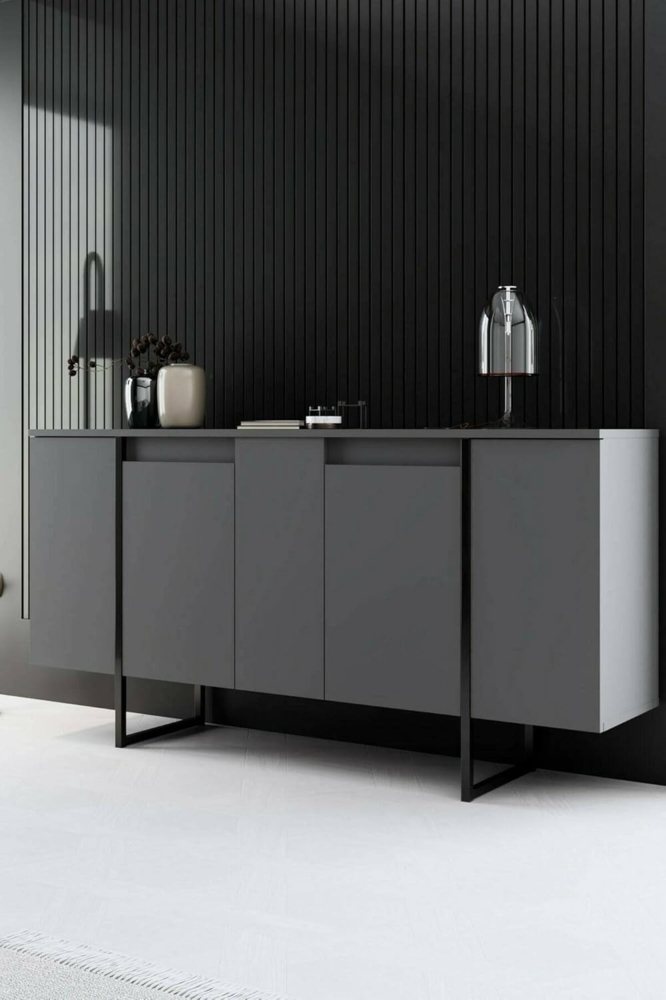Dmora Sideboard Betel 160 x 35 x 80 cm Schwarz 4 Regale, 4 Türen Bild 1