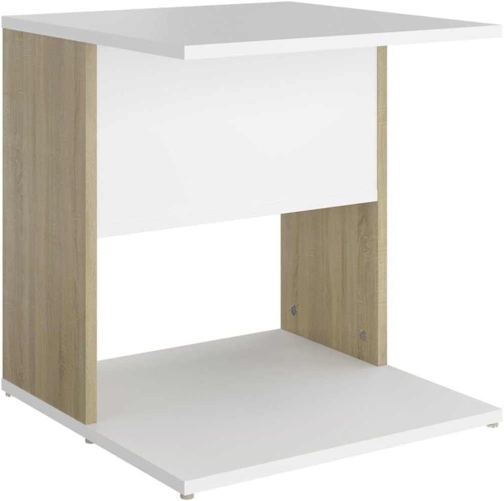 vidaXL Beistelltisch Weiß und Sonoma-Eiche 45 x 45 x 48 cm Spanplatte Bild 1