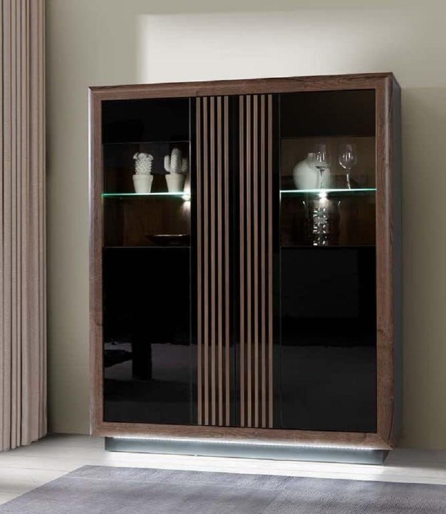 FORTE Savona Vitrine mit LED Beleuchtung, Holzwerkstoff, Schwarz/Braun, 133 x 161,8 x 42,3 cm Bild 1