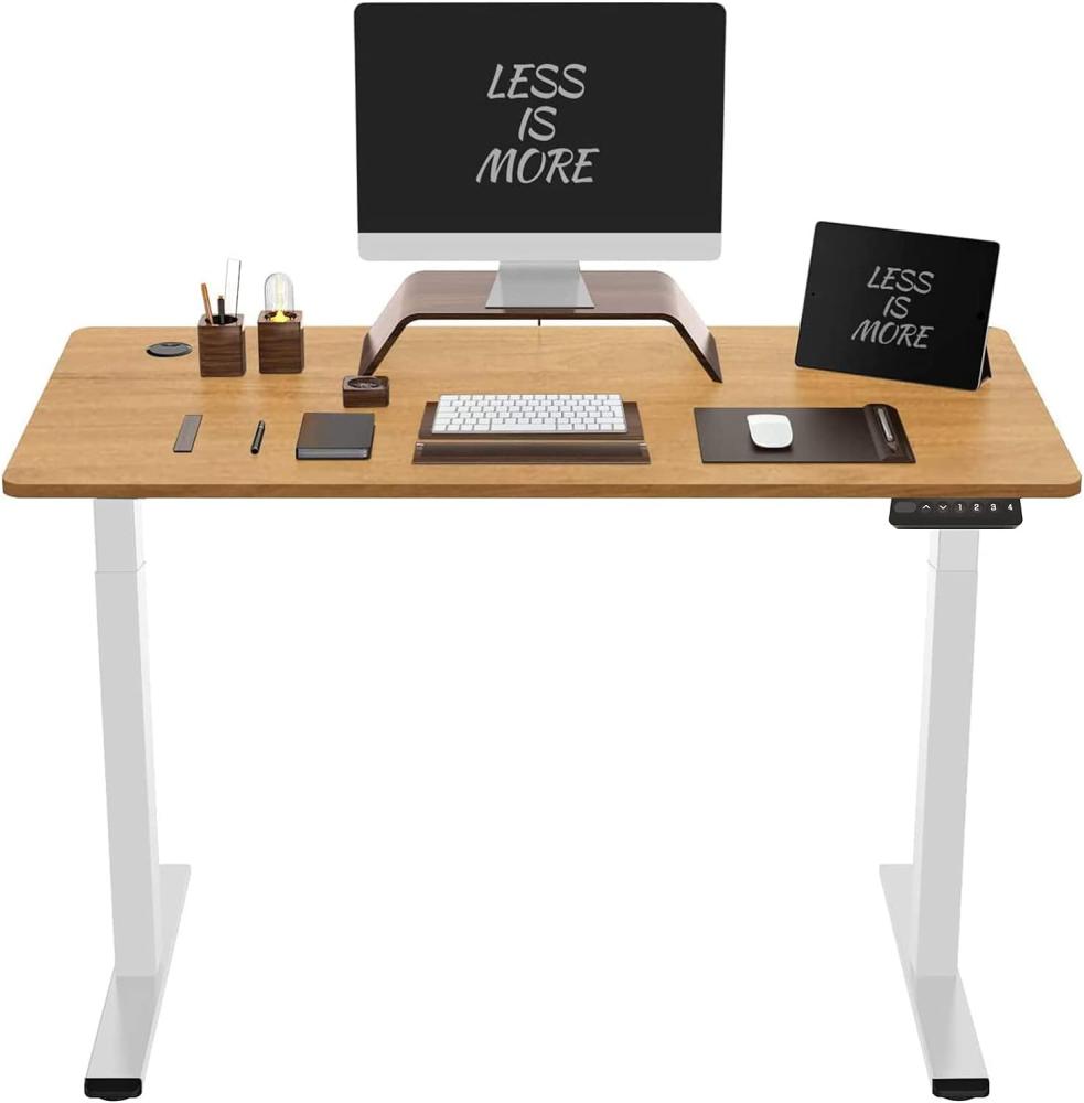 Flexispot Hemera Höhenverstellbarer Schreibtisch (140x70 cm), mit Memory-Steuerung und Softstart/-Stop& integriertes Anti-Kollisionssystem, weiß Gestell + Bambus Tischplatte Bild 1
