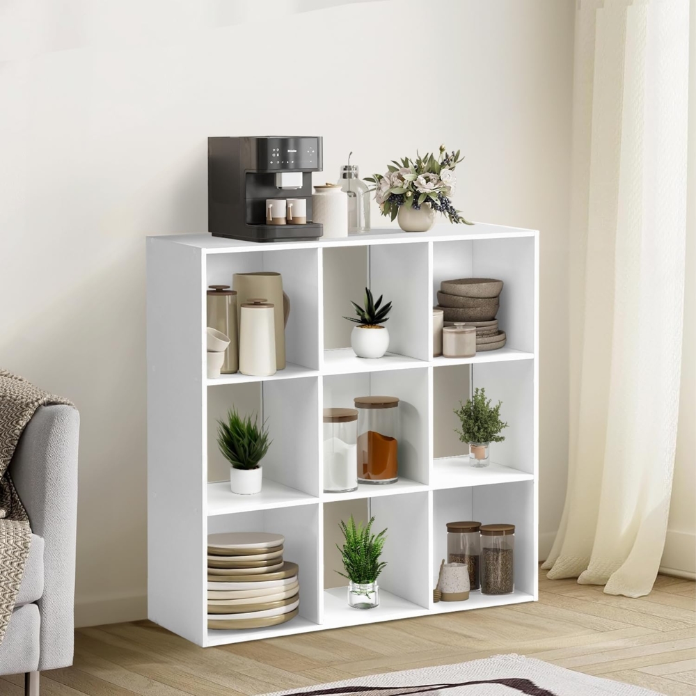 FurnitureR Weiße 9-Fach-Bücherregal Regale Bücherregal-Teiler-Anzeige für Wohnzimmer Schlafzimmer Büro Bild 1