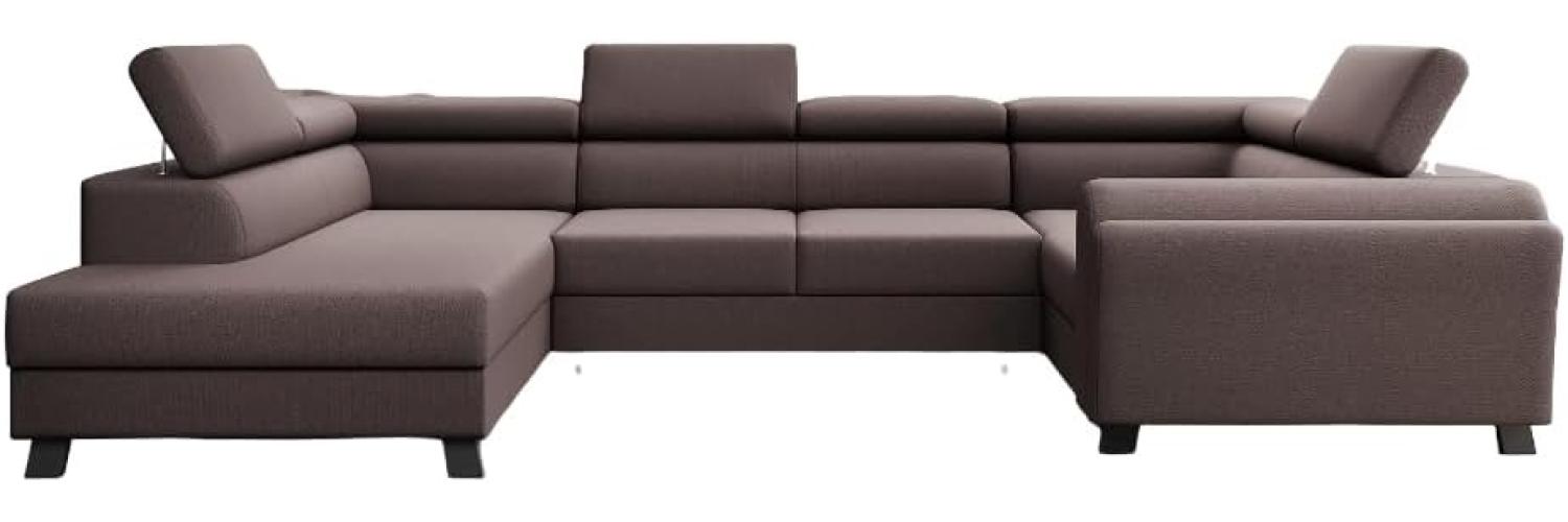 Designer Sofa Emilio mit Schlaf- und Klappfunktion Stoff Dunkelbraun Links Bild 1