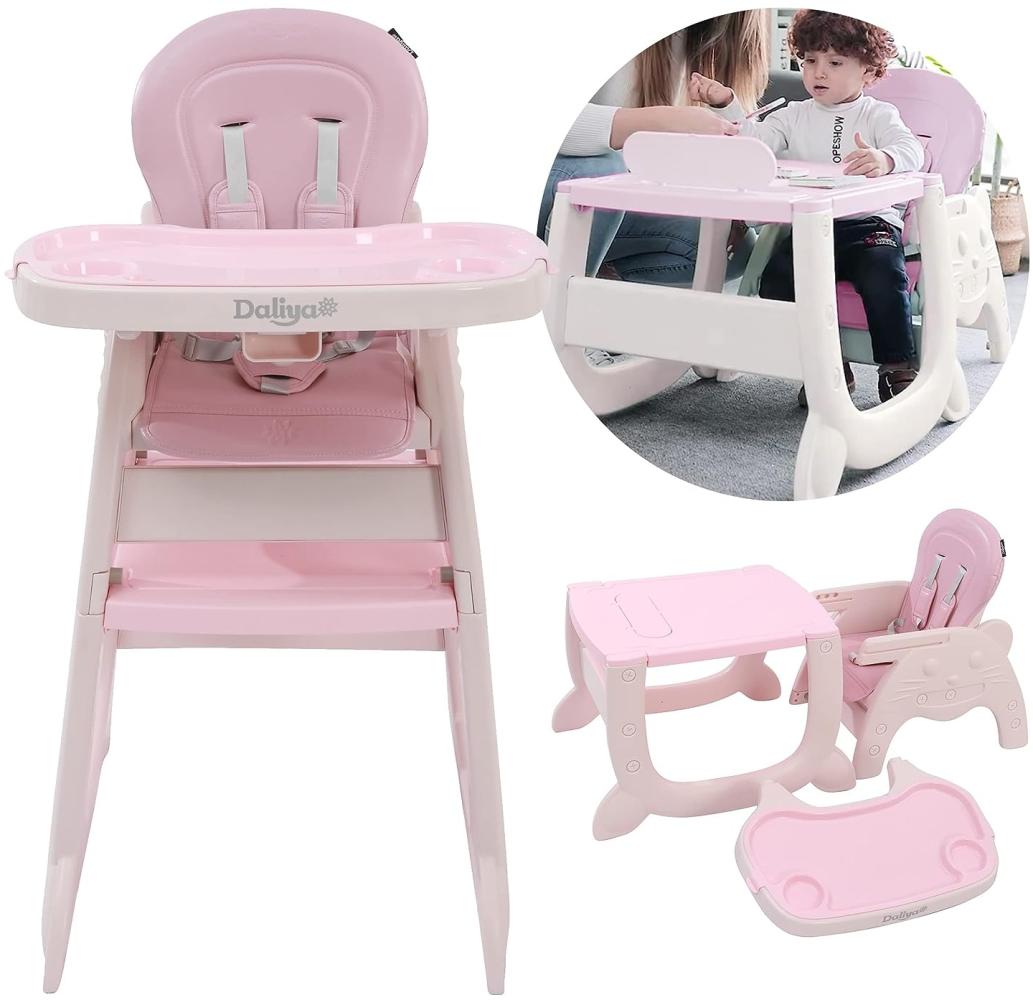 Daliya® 4in1 Multihok Baby & Kinder Hochstuhl Multifunktion - Mal und Spieltisch mit Stauraum - Esstisch mit extra Tablet Kinderstuhl Kindertisch Babystuhl Hocker Kinderstuhl Kinderhochstuhl Treppenhochstuhl Essstuh (Rosa) Bild 1