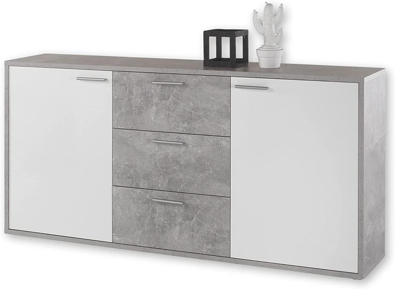 Sideboard 'MOUNTAIN', Beton grau / Hochglanz Weiß, ca. 180 cm breit 870 false Bild 1