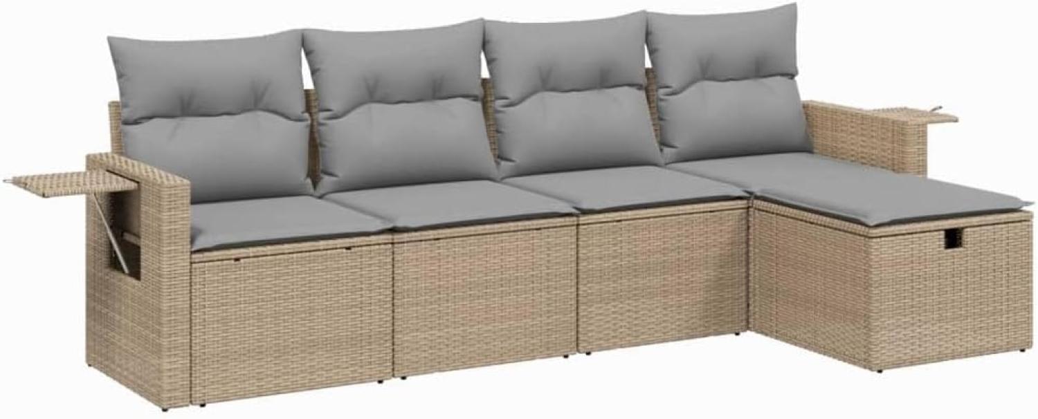 vidaXL 5-tlg. Garten-Sofagarnitur mit Kissen Beige Poly Rattan Bild 1