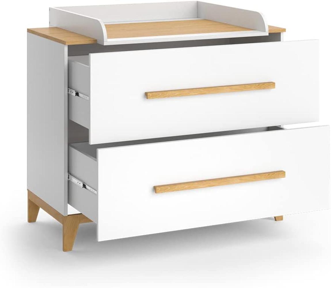 VitaliSpa 'Malia' Wickelkommode Wickeltisch Wickelschrank Weiß Eiche modern 108x90 cm Kinderzimmer Möbel Babymöbel Wickelaufsatz Wickelauflage Schublade Wickelkombi Bild 1